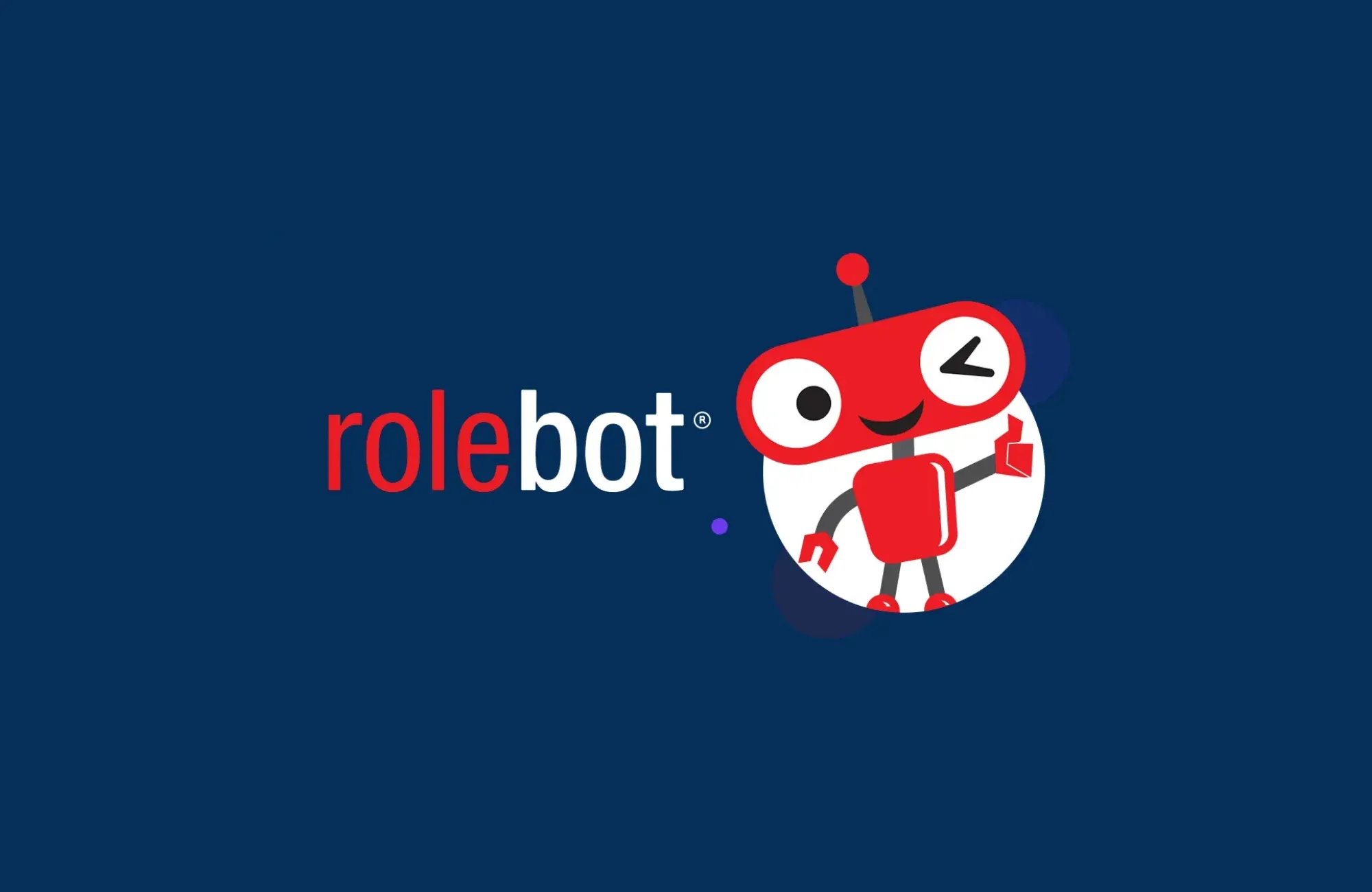 Rolebot logo with its red robot mascot on a navy background